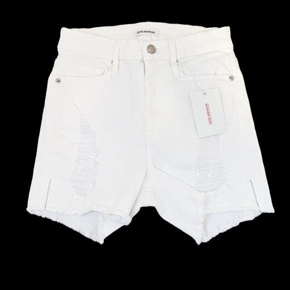 Good American Ripped High Waisted Cutoff Short in White - Picture 4 of 8